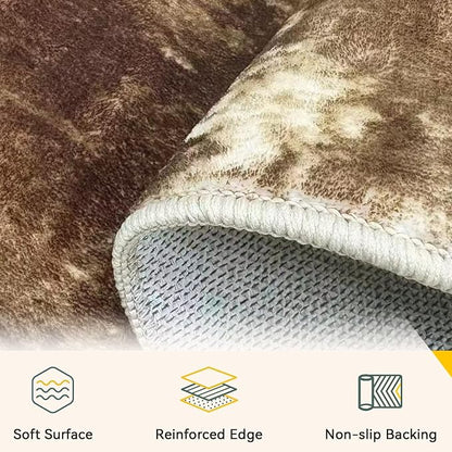 RELEANY Washable Area Rugs Square 8ft Non-Slip Modern Abstract Soft for Living Room Entryway Bedroom Kitchen, Print Pattern, Brown Tan Beige Coffee
