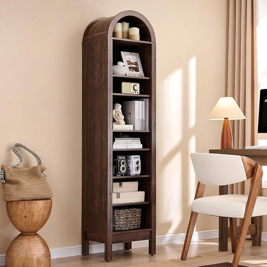 IFGET 71" Tall Arched Bookshelf, 8 Tiers Arch Bookcase with Storage, Modern Farmhouse Book Shelf with Adjustable Shelves, Wood Bookshelf w/Open Display Shelves for Living Room, Office (Brown)