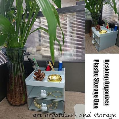 Elegant Transparent Acrylic Desk Organizer - Perfect for Office Desk Accessories, Cosmetic Organizer (Sky Blue, L)