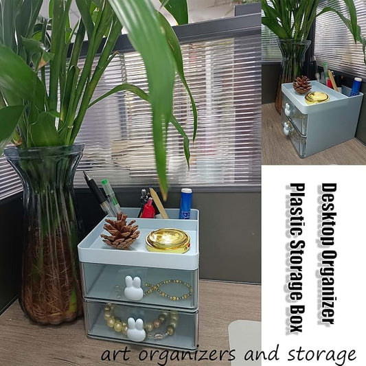 Elegant Transparent Acrylic Desk Organizer - Perfect for Office Desk Accessories, Cosmetic Organizer (Sky Blue, L)