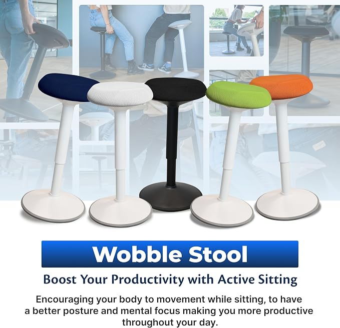 Backerz Standing Desk Stool Chair, Height Adjustable Stool 16-24 inch for Office and Classroom, Swivel seat, Anti-Slip Bottom Ergonomic Wobble Stool with Rocking Motion, Black