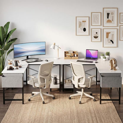 Alpen L Shaped Gaming Desk, Small Computer Desk, 50 Inch Wide Corner Desk, Work from Home Desk, Study Table for Bedrooms, PC Writing Table with Storage and Reversible Shelf, White