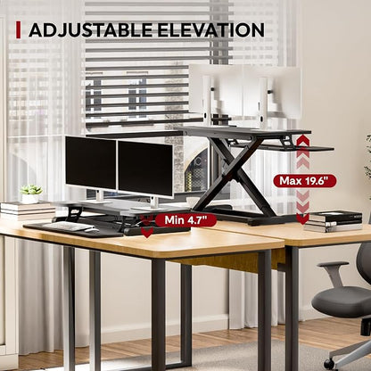 SANODESK 40" Desk Converter, Height Adjustable Sit to Stand Riser, Dual Monitor and Laptop Workstation with Wide Keyboard Tray, Modern Minimalist Design, Black