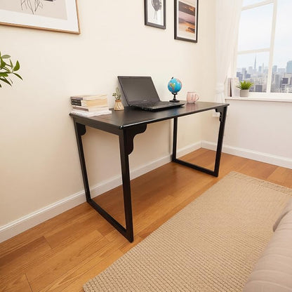 Solid Wood Desk with Drawer, Small Writing Desk for Small Spaces,Gaming Study Home Office Workbench woodenDesks for Work, 47 inch Wooden Computer Desk for Bedroom Black Walnut Color