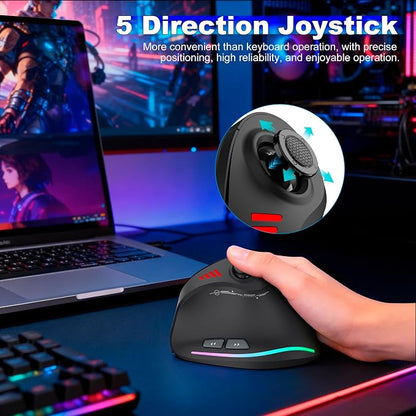 TRELC Gaming Mouse with 5 D Rocker, Vertical Ergonomic Mouse with 11 Programmable Buttons, 24000 DPI, On-Board Memory, Optical Computer Mice for PC/Laptop/E-Sports/Gamer (Wireless)