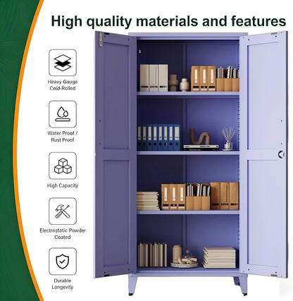 Metal Storage Cabinet with Lock,Purple Steel Tool Cabinet with 3 Adjustable Shelves,61 Tall Freestanding Heavy Duty Garage Locker for Laundry Living Room Bedroom