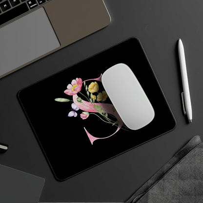 Mouse Pad Pinks Flowers Initial Letters Mousepad Desktop Laptop Computer Accessories Home Office Gaming Work Desk Computer Non-Slip Rubber Monogram Floral Alphabet A-Z mousepad (S)