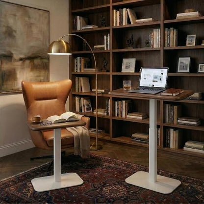 Elevance Height Adjustable Side Table, White Base, Walnut Top | Sofa Laptop Table for Couch & Bed | Small C-Shape End Table for Home or Office