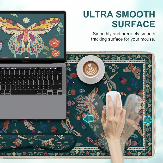 iCasso Large Mouse pad for Desk, Computer Desk Mat, 3Pcs XXL Keyboard and Mouse Pad + Keyboard Wrist Rest, Desk Matt for Desktop, Easy Typing Pain Relief Ultra Thick Mousepad Keyboard Mat(Green)