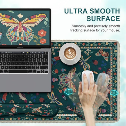iCasso Large Mouse pad for Desk, Computer Desk Mat, 3Pcs XXL Keyboard and Mouse Pad + Keyboard Wrist Rest, Desk Matt for Desktop, Easy Typing Pain Relief Ultra Thick Mousepad Keyboard Mat(Green)