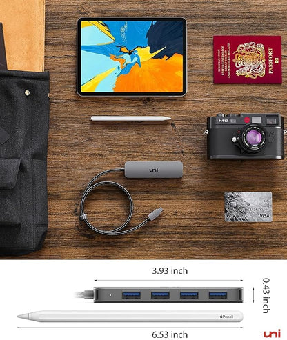 uni USB C to USB Hub 4 Ports, Aluminum USB Type C to USB Adapter with 4 USB 3.0 Ports, Thunderbolt 3 to Multiport USB 3.0 Hub Adapter for MacBook Pro/Air 2020/2019, iPad Pro, Dell, Chromebook and more