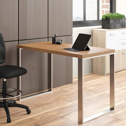 Euro Style Dillon 47" Home Office Writing Gaming Desk | Modern Industrial with Warm Wood | Lacquer Finished Wood | Professional-Grade Construction for Daily Use | Walnut, Brushed Stainless Legs