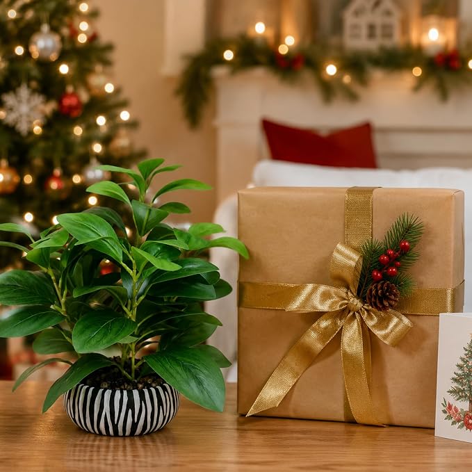 Realistic Artificial Potted Plant, Faux Indoor Greenery for Home Office Living Room Bookshelf Bathroom Decor, Low-Maintenance Space-Saving Fake Plants with Modern Decorative Vase