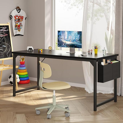 OLIXIS 63 Inch Computer Desk for Home Office, Writing Study Craft Gaming Table, Modern Computer Workstation with Storage Bag and Headphone Hook for Bedroom Small Spaces, Black
