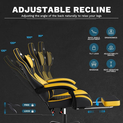 Ergonomic Video Gamer Chairs Gaming Computer Chair Gamer Chairs for Adults Massage Lumbar Support Swivel Height Adjustable Headrest Backrest
