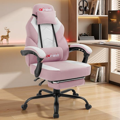 DL-win Video Gaming Chair for Adults, Computer Chair with Footrest and Ergonomic High Back, Big and Tall Gamer Chair with Massage Lumbar Support (Blush)