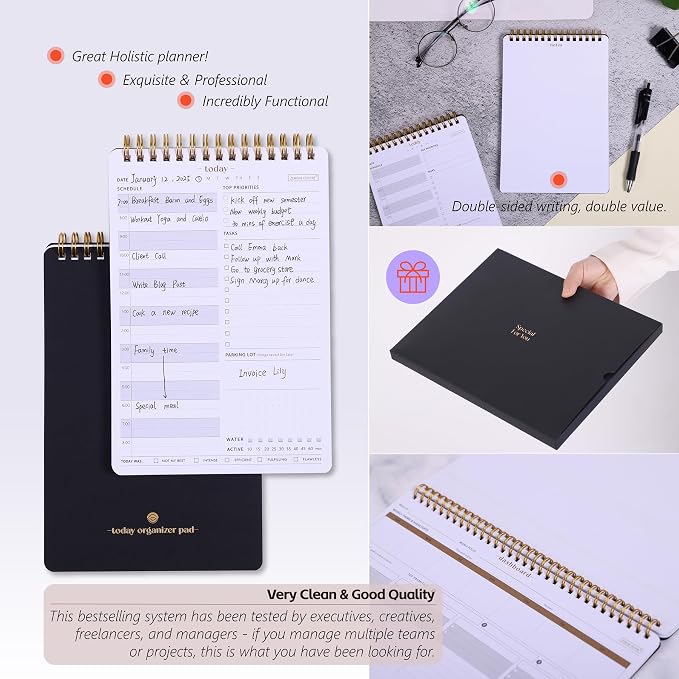 Weekly Productivity Planner & Daily To Do List Notebook Suite for Work Organization - Dashboard Desk Pad Tracks Your Tasks, Clients, Projects - Perfect Hourly Planning for Everyday-2 Pack