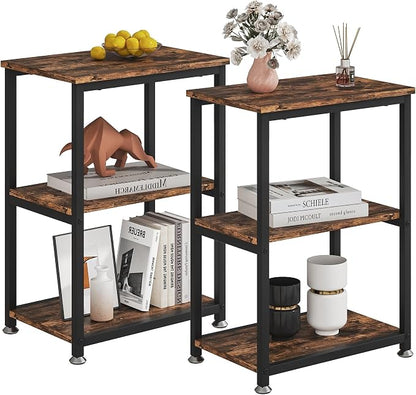 VECELO Tall End Side Table,30" Height Nightstand with 3-Tier Storage Shelf for Living Room Bedroom Office Hallway Study
