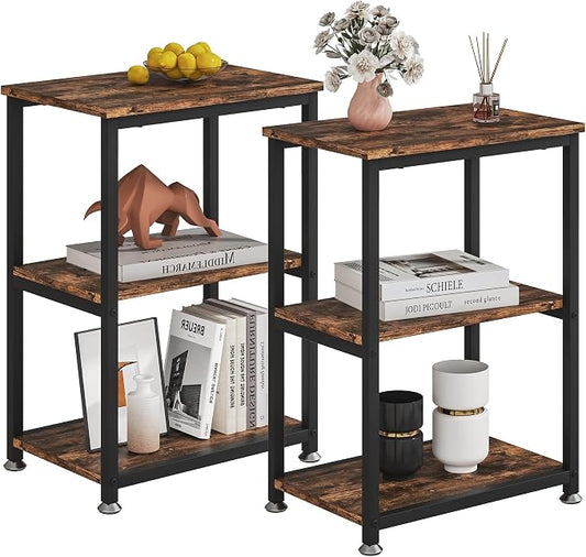 VECELO Tall End Side Table,30" Height Nightstand with 3-Tier Storage Shelf for Living Room Bedroom Office Hallway Study