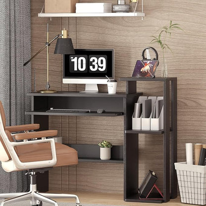 ALISENED Computer Desk with Storage Shelves, Home Office Desk with Monitor Stand, Small Writing Desk Table with Keyboard Tray,Study Table with CPU Stand for Small Spaces (35"-Black)
