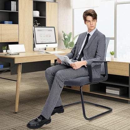 CLATINA Office Guest Chair with Lumbar Support and Mid Back Mesh Space Air Grid Series for Reception Conference Room Gray 2 Pack
