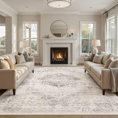 UERMEI 10x12 Area Rug Living Room Rugs - Washable Vintage Soft Large Rug Indoor Floor No Slip Rug Carpet for Bedroom Farmhouse Under Dining Table Home Office Decor - Beige/Camel