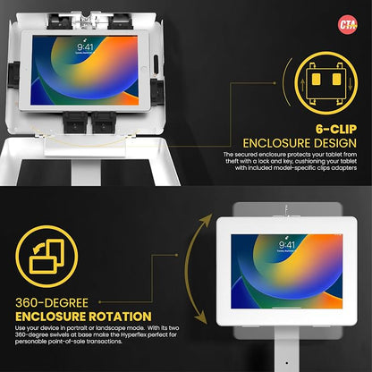 CTA Digital Thin Tall Floor Stand Standing 360 Degree Kiosk Display Tablet Holder with Charger Access & Lock for iPad 11 (A16)-Pro 11-inch M4 Air 11-inch M3- iPad 10th Gen - Galaxy Tab & More Tablets