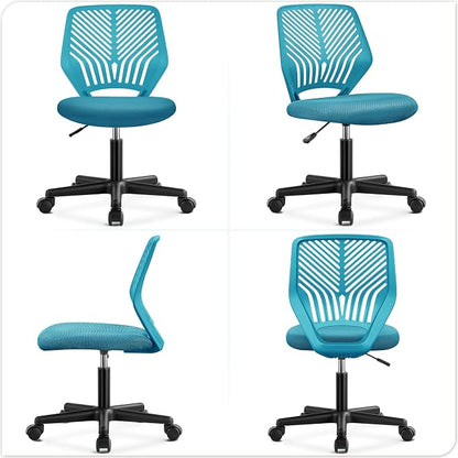 Topeakmart Armless Office Chair, Ergonomic Task Chair with Lumbar Support Adjustable Height, Modern Study Chair for Small Space, Turquoise
