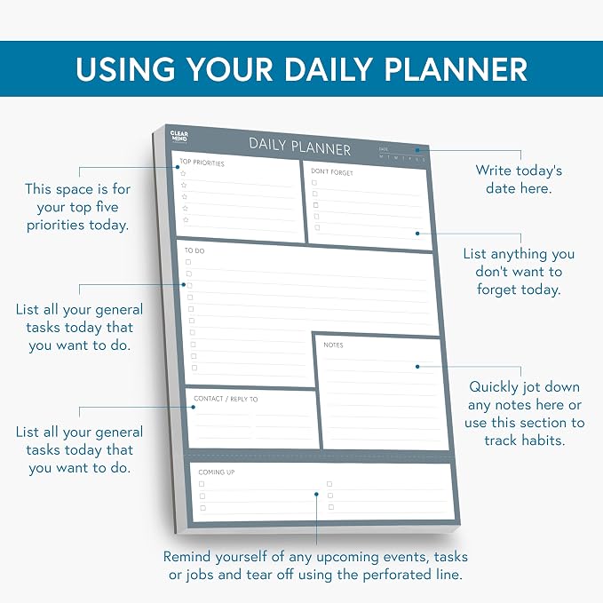 Daily Planner Desk Pad, Undated Tear Off To Do List Notepad with Priorities and Notes, Thick 120gsm Paper, 100 Sheets, Large Desk Writing Pad for Work Office, 8.3 x 11.3