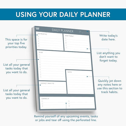 Daily Planner Desk Pad, Undated Tear Off To Do List Notepad with Priorities and Notes, Thick 120gsm Paper, 100 Sheets, Large Desk Writing Pad for Work Office, 8.3 x 11.3