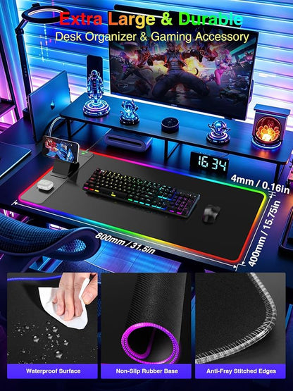 Wireless Charging Mouse Pad with Magnetic Phone Stand, 31.5"x15.8" Large | Gaming Mousepad RGB Desk Mat, Smooth Glide, Stitched Edge, Non-Slip Rubber Base, Waterproof Keyboard Mat, with Adatper