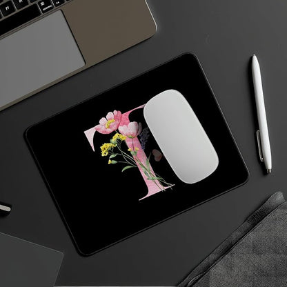 Mouse Pad Pinks Flowers Initial Letters Mousepad Desktop Laptop Computer Accessories Home Office Gaming Work Desk Computer Non-Slip Rubber Monogram Floral Alphabet A-Z mousepad (T)