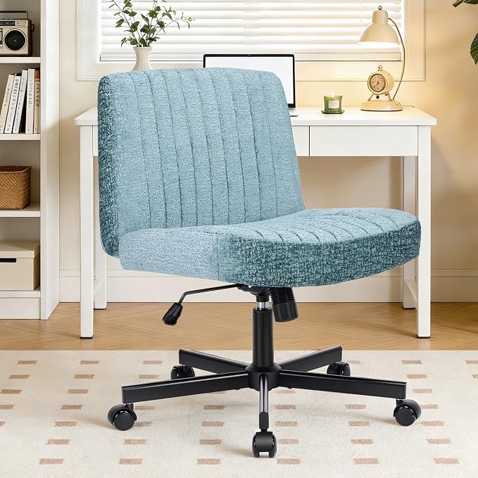 Convertible Base Criss Cross Chair with Pocket Springs & Thicker and Wider Cushions, Cross Legged Office Chair Relieves Back Pain, Swivel Vanity Chair for Living Room/Office, Dark Teal