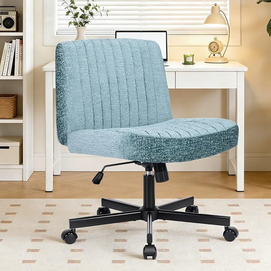 Convertible Base Criss Cross Chair with Pocket Springs & Thicker and Wider Cushions, Cross Legged Office Chair Relieves Back Pain, Swivel Vanity Chair for Living Room/Office, Dark Teal