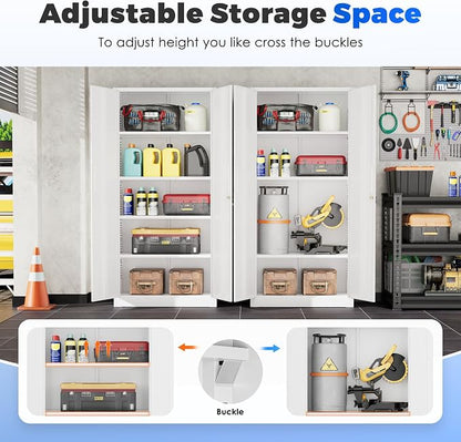 INTERGREAT Metal Storage Cabinet with Lock, 72" Office Storage Cabinet with Locking Doors and 4 Adjustable Shelves, White Lockable Steel Cabinet for Home Office, School