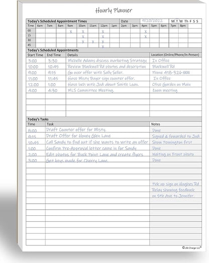 Life Charge Hourly Planner Notepad for Work, Daily Schedule with Time Blocking, Task List & Notes, 60 Pages, 8.5 x 11 Letter