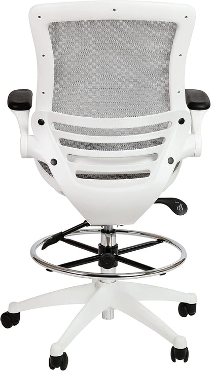 Flash Furniture Waylon Mid-Back Swivel Office Chair with Adjustable Foot Ring and Seat Height, Ergonomic Mesh Chair with Armrests, Gray/White