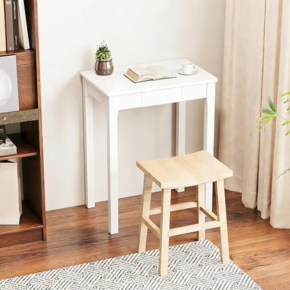 Solid Wood Desk with Drawers - 24 x 16 Inch Simple Narrow Desks, Rubber Wood Study Table, Small Writing Desk for Small Spaces|Bedroom - Modern White Desks