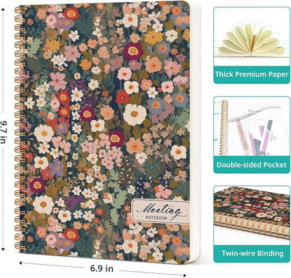 Taja Meeting Notebook for Work Organization - Work notebook with action items, Meeting Minutes Planner Notebook, Perfect Office Supplies for Men & Women - Garden