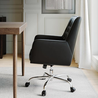 COLAMY Verso Home Desk Chair with Armrest, Leather Swivel Office Chair Adjustment Height with Wheels, Comfortable Padded Seat, Black