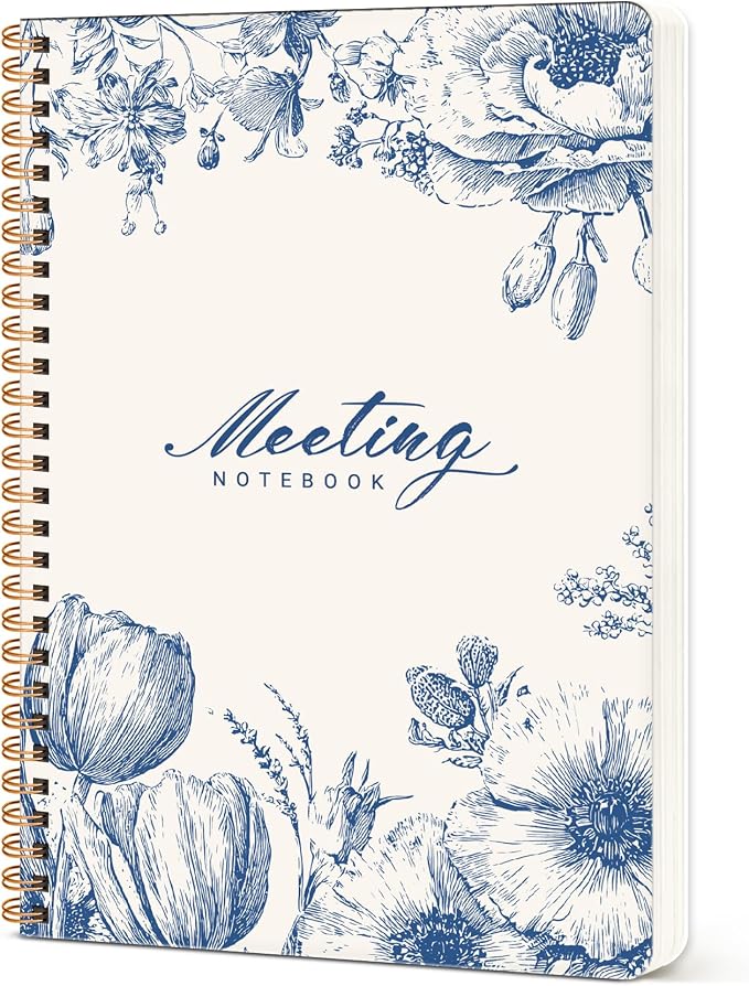 Meeting Notebook for Work Organization - Work notebook with action items, Meeting Minutes Planner Notebook, Perfect Office Supplies for Men & Women - Blue Elegance