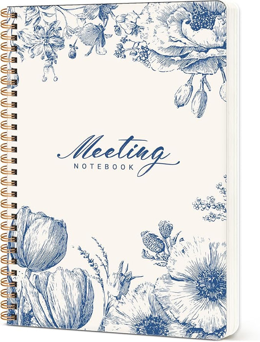Meeting Notebook for Work Organization - Work notebook with action items, Meeting Minutes Planner Notebook, Perfect Office Supplies for Men & Women - Blue Elegance