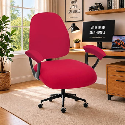 Stretchable Office Chair Seat Covers - Universal Stretch Computer Chair Slipcover - 180GSM Washable Rotating Backrest Coverings & Cushion Protectors & Armrest Covers for Dogs, Cats, Pets, Red