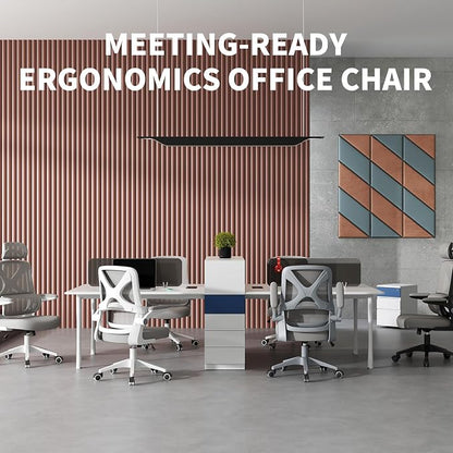 Ergonomic Office Chair - Desk Chair with Adjustable Headrest Lumbar Support Computer Chair - Mesh Comfy Chair with Flip-up Armrests - Gaming Chairs for Adults Home Office 330 LBS (White+Black)