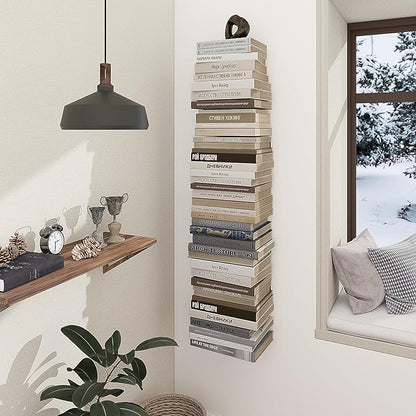 Mefirt Invisible Floating Bookshelves for Wall, 8 Tier Vertical Spine Book Tower, Heavy Duty Floating Book Shelves Metal Book Organizers for Home Office, 4 Pack(Black)