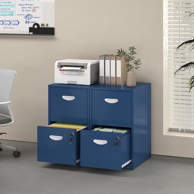 UNICOLY 2 Drawer File Cabinet with Lock, Metal File Cabinet for Home Office, Under Desk Storage, Printer Stand, for Letters and File Boxes, Assembly Required, Blue