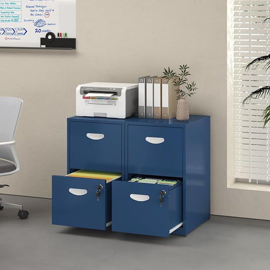 UNICOLY 2 Drawer File Cabinet with Lock, Metal File Cabinet for Home Office, Under Desk Storage, Printer Stand, for Letters and File Boxes, Assembly Required, Blue