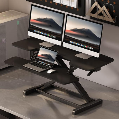 FLEXISPOT Standing Desk Converter 42", Extra Large Ergonomic Height Adjustable Sit Stand Desk Riser, Spacious Computer Workstation with Wide Keyboard Tray, Black