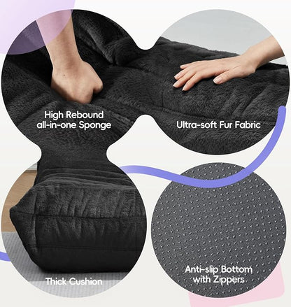 Hobestluk Small Bean Bag Chair Faux Fur Fabric BeanBag Couch for Playroom | Black Plush,Ergonomic Design,Memory Foam,Strong Supportive,No Assembly Required,Decorative Style for Living Room Bedroom