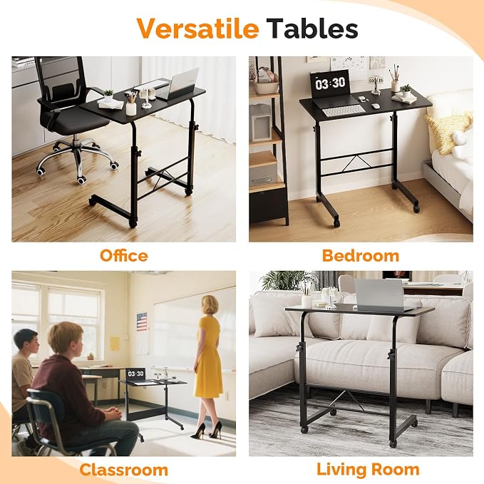 VINGLI Computer Workstation, Standing Desk Adjustable Height, Small Computer Desk w/Rolling, Sit Stand Laptop Desk TV Tray Computer Workstation for Bed Sofa Hospital Reading Eating, 31.5", Black